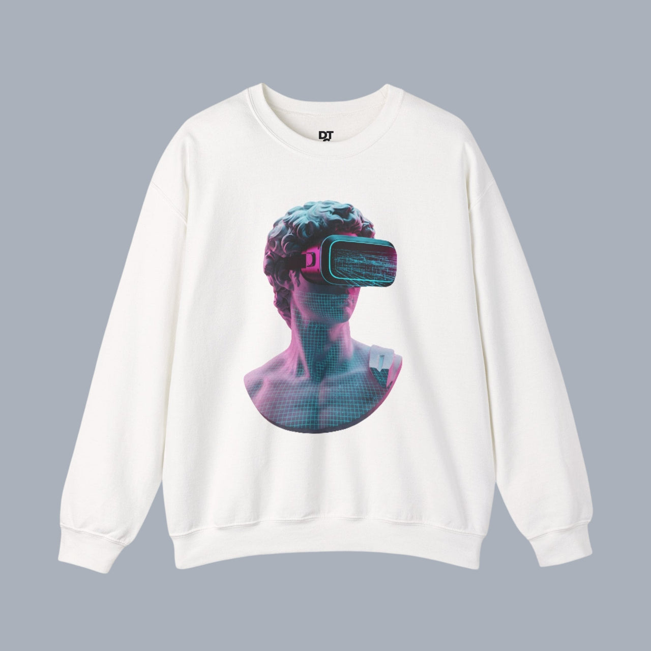 Retro Vaporwave Statue Crewneck Sweatshirt – VR Bust Graphic alternate view 3