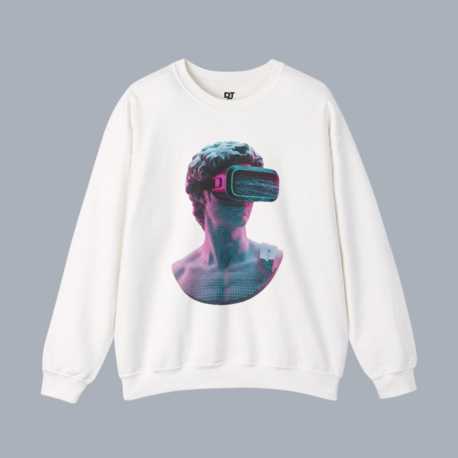 Retro Vaporwave Statue Crewneck Sweatshirt – VR Bust Graphic alternate view 3