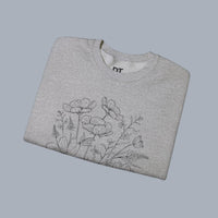 Floral Sketch Crewneck Sweatshirt — Delicate Wildflower Illustration