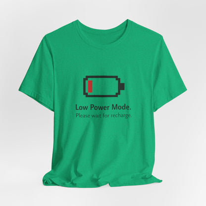 Low Power Mode T-Shirt – Pixel Battery Graphic Tee with “Please wait for recharge.” alternate view 4