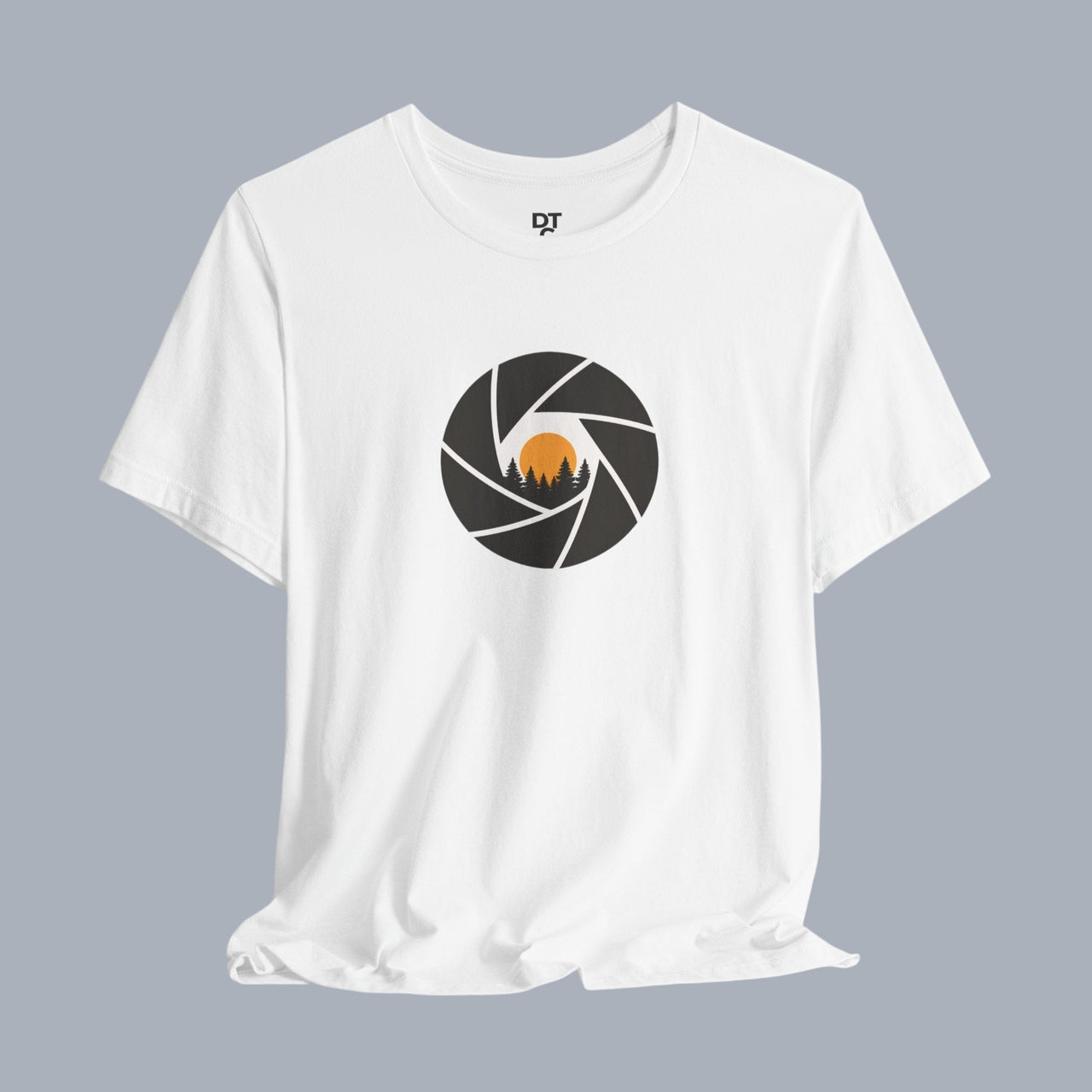 Camera Aperture Mountain T-Shirt — Photography & Outdoor Adventure Tee product photo