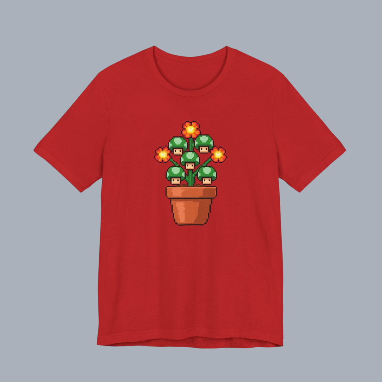 Pixel Mushroom Plant Tee – Retro Video Game Mushroom Pot T-Shirt