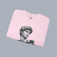 David Statue with AirPods Holding Phone Sweatshirt — Classical Art Meme Crewneck Sweatshirt alternate view 28