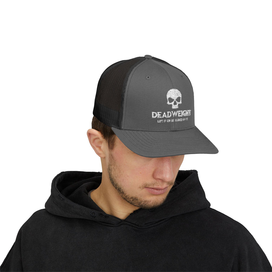 Deadweight Skull Trucker Cap — "Deadweight" Fitness Snapback for Gym & Weightlifting