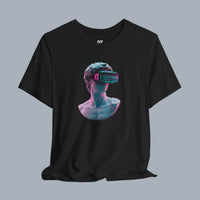 Retro Vaporwave Statue VR T‑Shirt — Neon Aesthetic Gaming Tee product photo