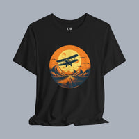 Vintage Biplane Sunset Tee — Retro Aviation Graphic T-Shirt
