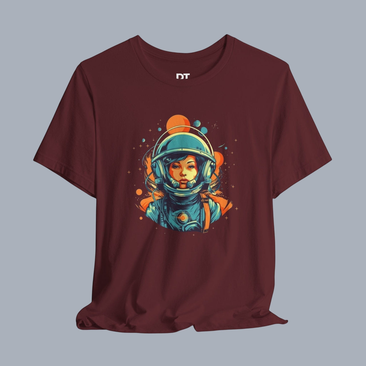 Astronaut Girl Graphic Tee – Retro Space Helmet Art T‑Shirt