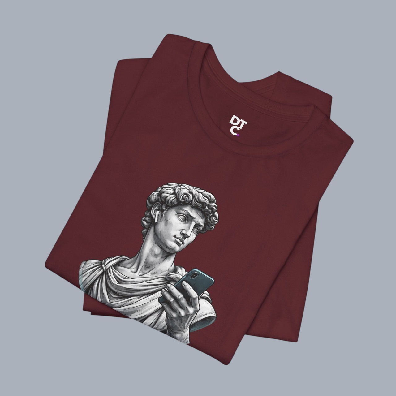 David Statue with AirPods Holding Phone T‑Shirt — Classical Art Meme Tee alternate view 22