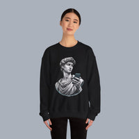 David Statue with AirPods Holding Phone Sweatshirt — Classical Art Meme Crewneck Sweatshirt alternate view 14
