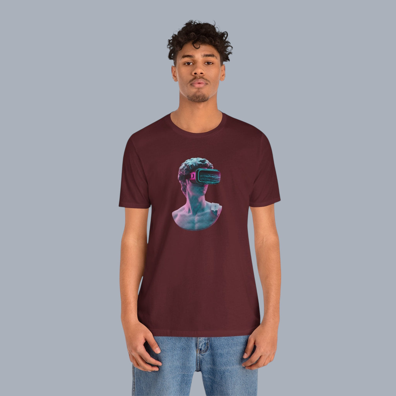 Retro Vaporwave Statue VR T‑Shirt — Neon Aesthetic Gaming Tee alternate view 19