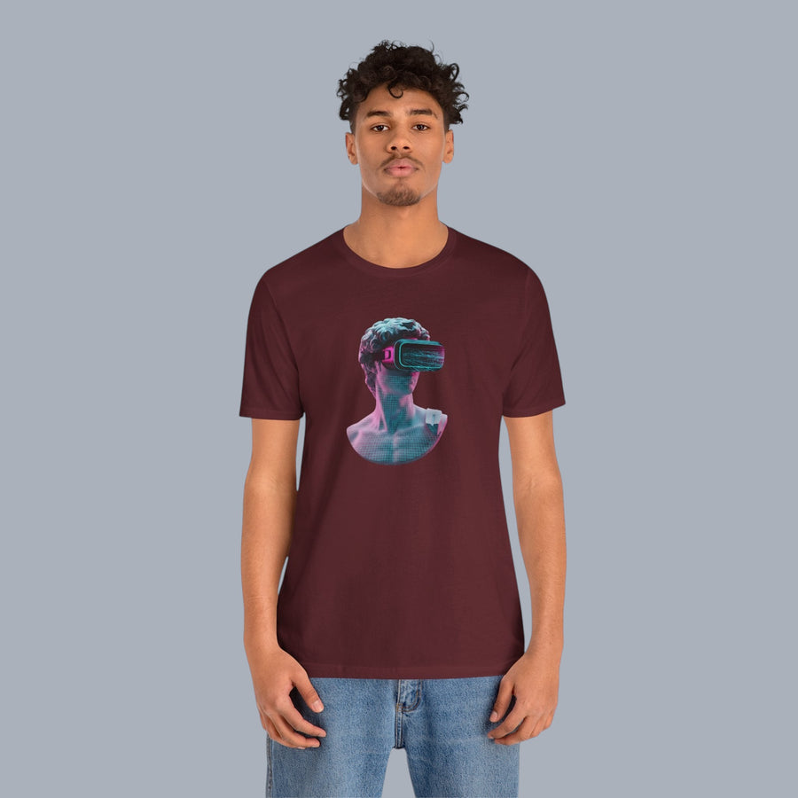 Retro Vaporwave Statue VR T‑Shirt — Neon Aesthetic Gaming Tee alternate view 19