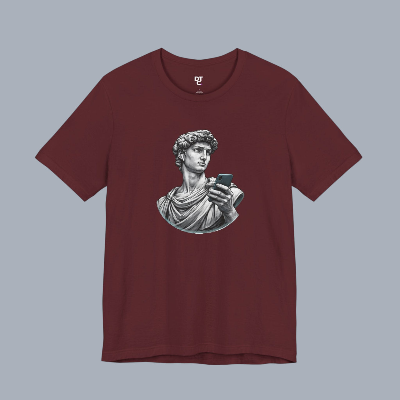 David Statue with AirPods Holding Phone T‑Shirt — Classical Art Meme Tee alternate view 21