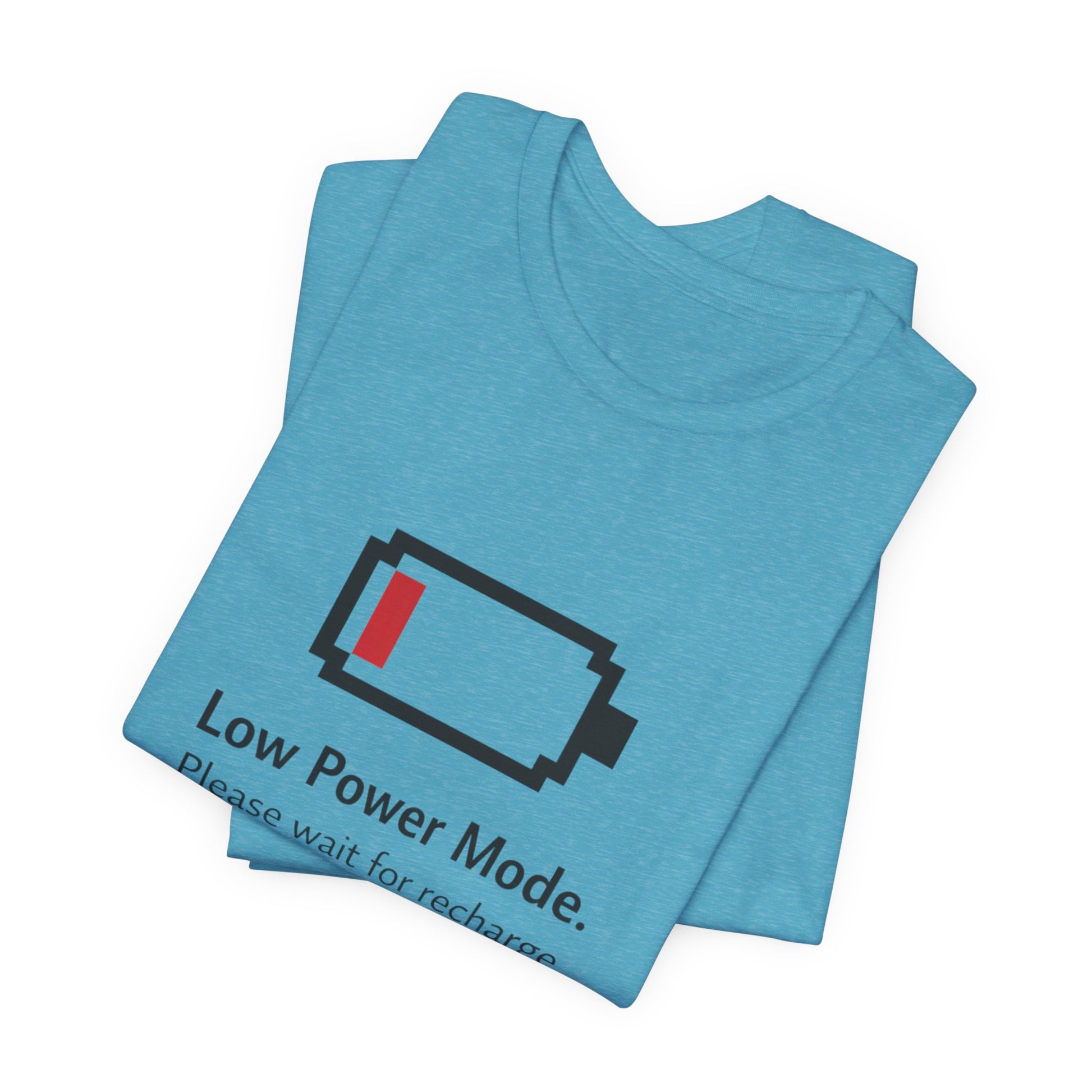 Low Power Mode T-Shirt – Pixel Battery Graphic Tee with “Please wait for recharge.” alternate view 18