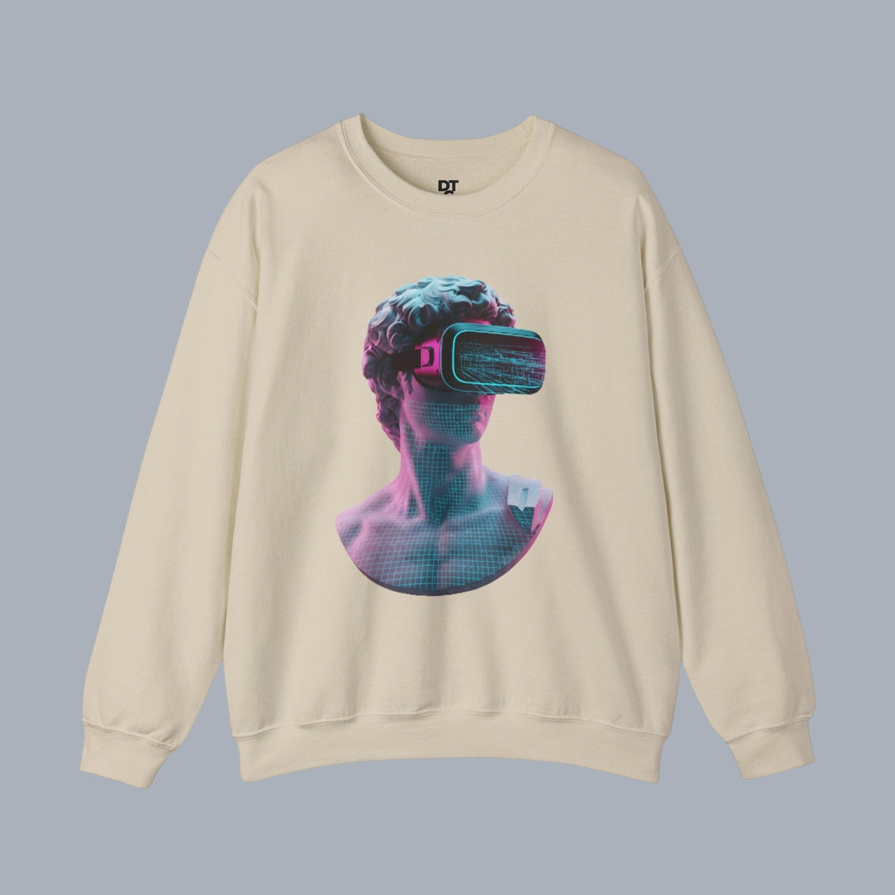 Retro Vaporwave Statue Crewneck Sweatshirt – VR Bust Graphic alternate view 4