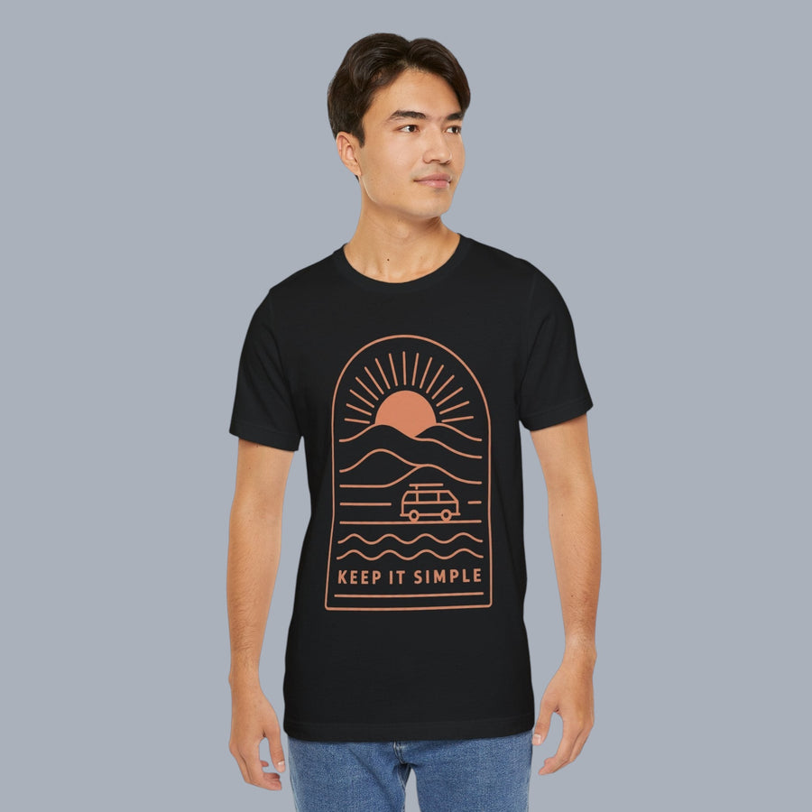 Keep It Simple Sunset Tee — Minimal Camper Van Graphic T-Shirt