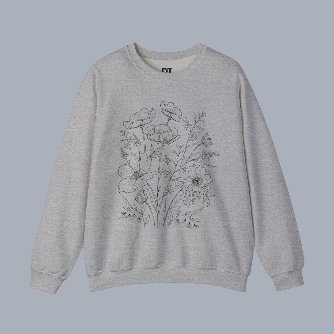 Floral Sketch Crewneck Sweatshirt — Delicate Wildflower Illustration