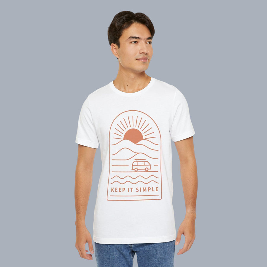 Keep It Simple Sunset Tee — Minimal Camper Van Graphic T-Shirt