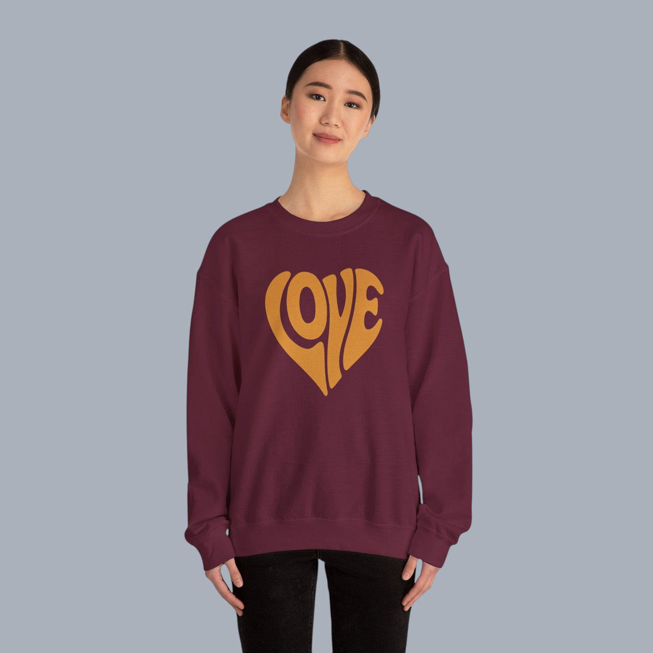 Crewneck Sweatshirt — Retro Heart "LOVE" Graphic Pullover