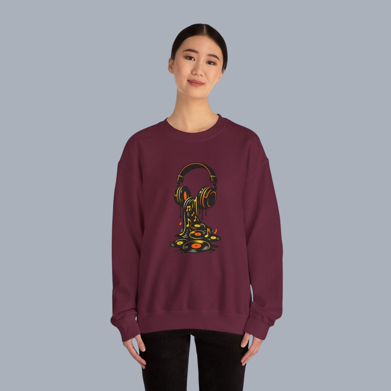 Music Lover Sweatshirt — Melting Headphones Vinyl DJ Crewneck