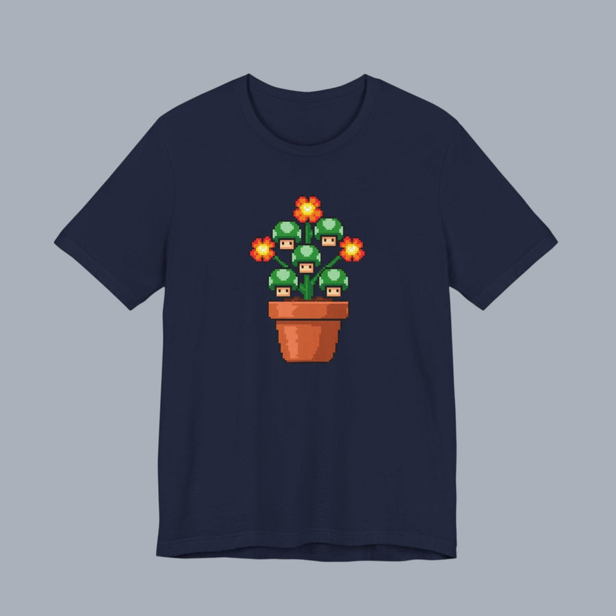 Pixel Mushroom Plant Tee – Retro Video Game Mushroom Pot T-Shirt