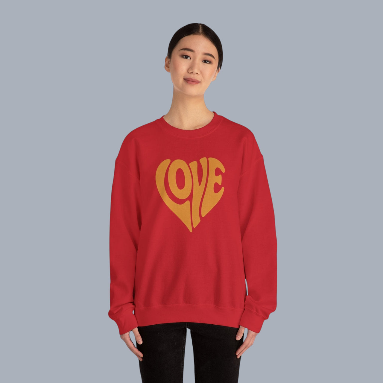 Crewneck Sweatshirt — Retro Heart "LOVE" Graphic Pullover
