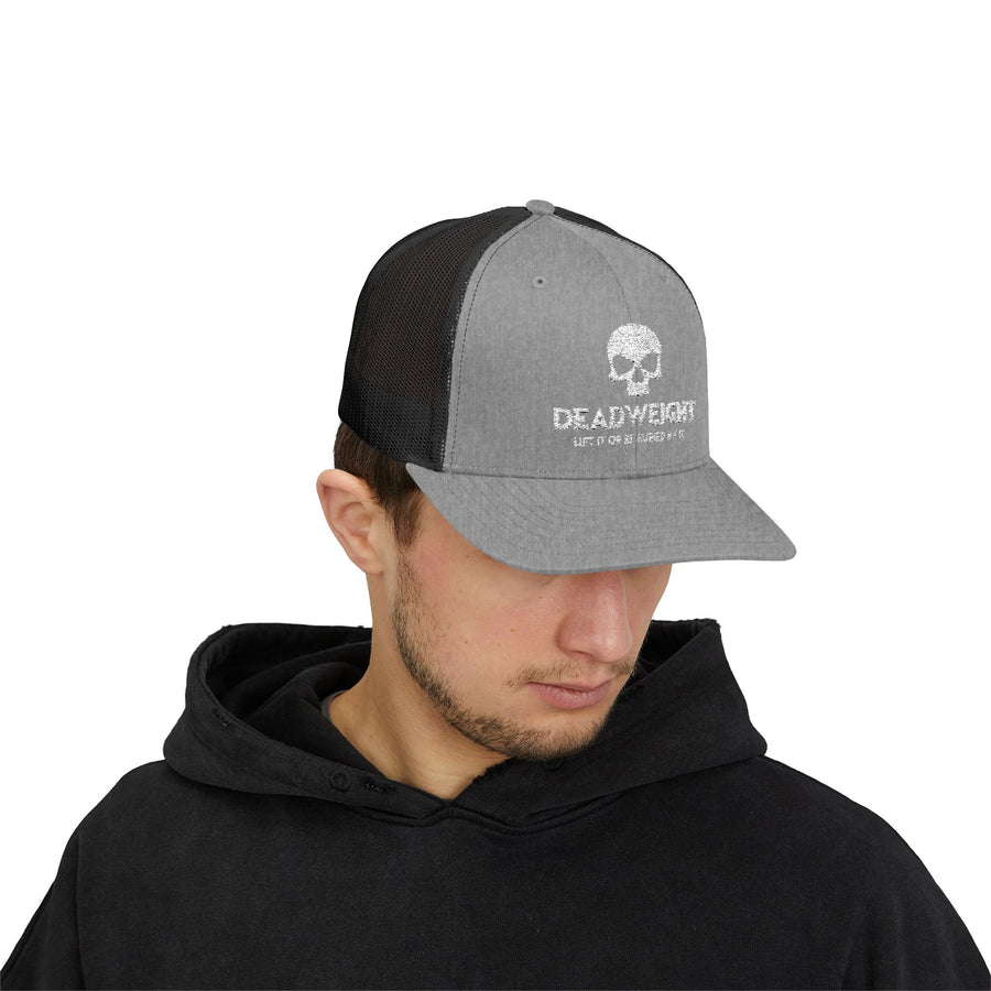 Deadweight Skull Trucker Cap — "Deadweight" Fitness Snapback for Gym & Weightlifting