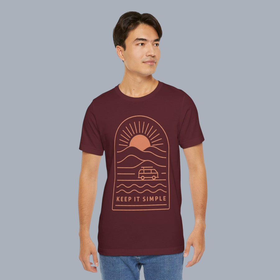 Keep It Simple Sunset Tee — Minimal Camper Van Graphic T-Shirt