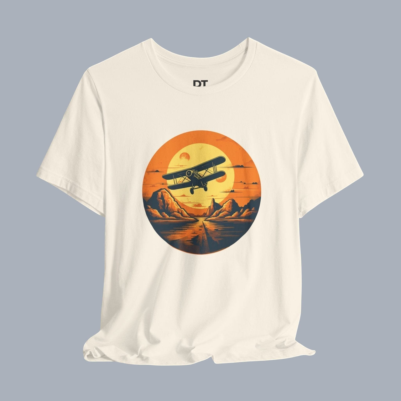 Vintage Biplane Sunset Tee — Retro Aviation Graphic T-Shirt