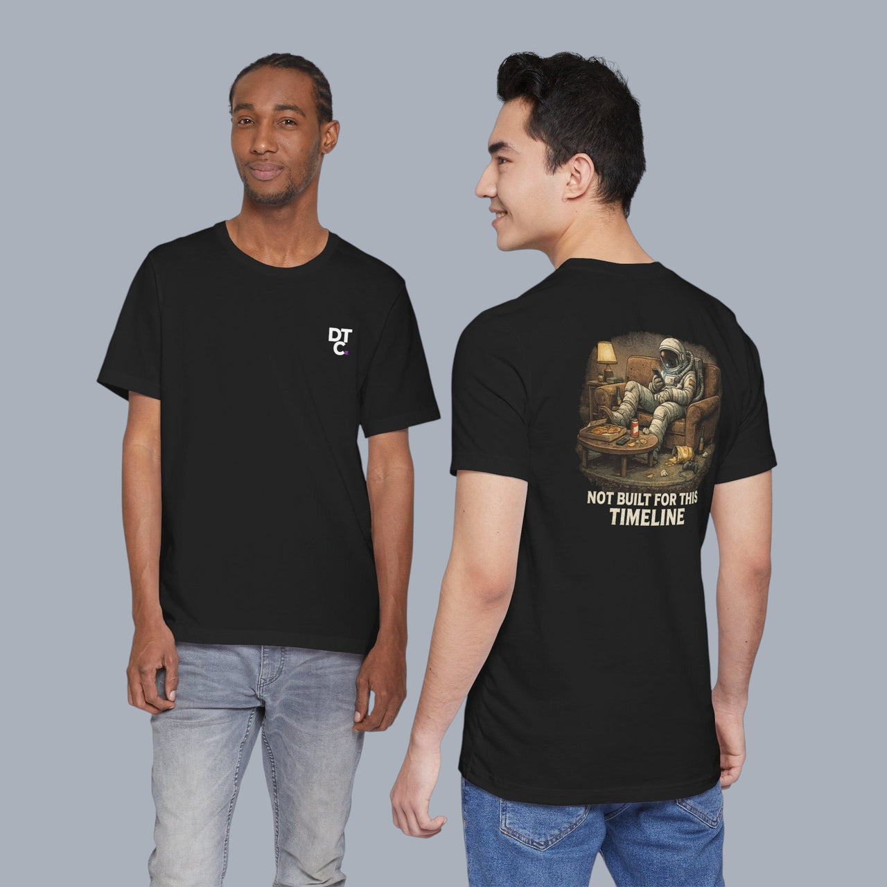 Not Built For This Timeline T‑Shirt — Astronaut Relaxing Graphic Tee alternate view 2