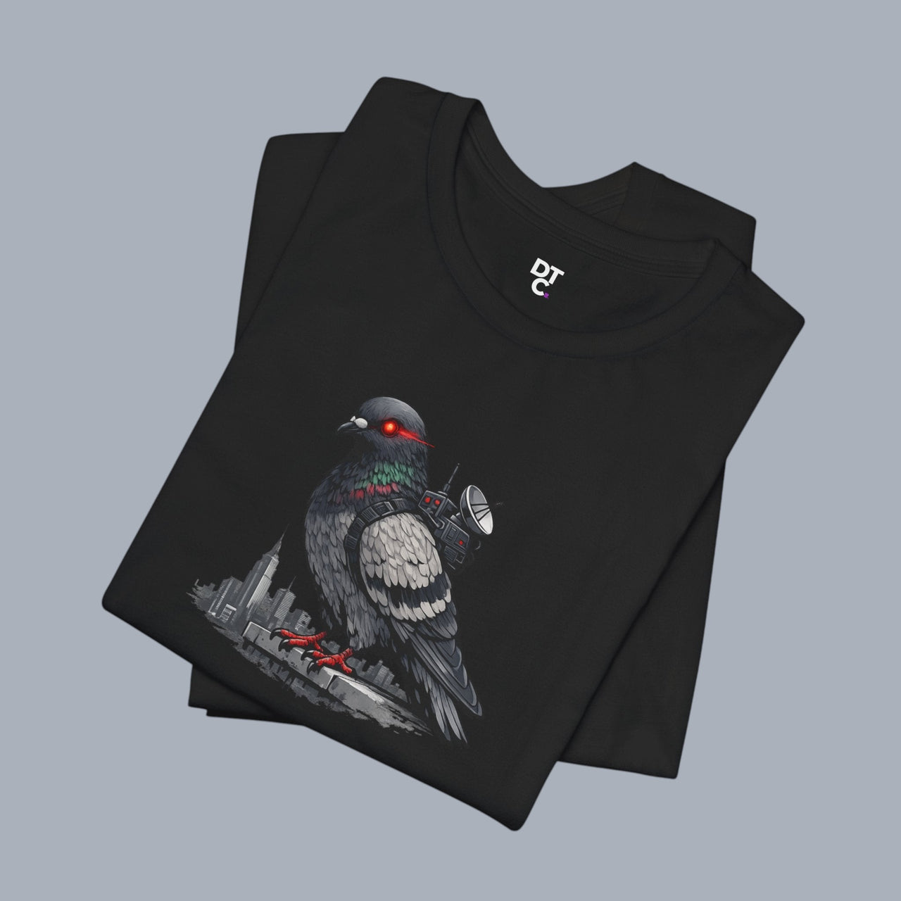 Surveillance Pigeon Cityscape Tee — Urban Bird Graphic T-Shirt alternate view 15