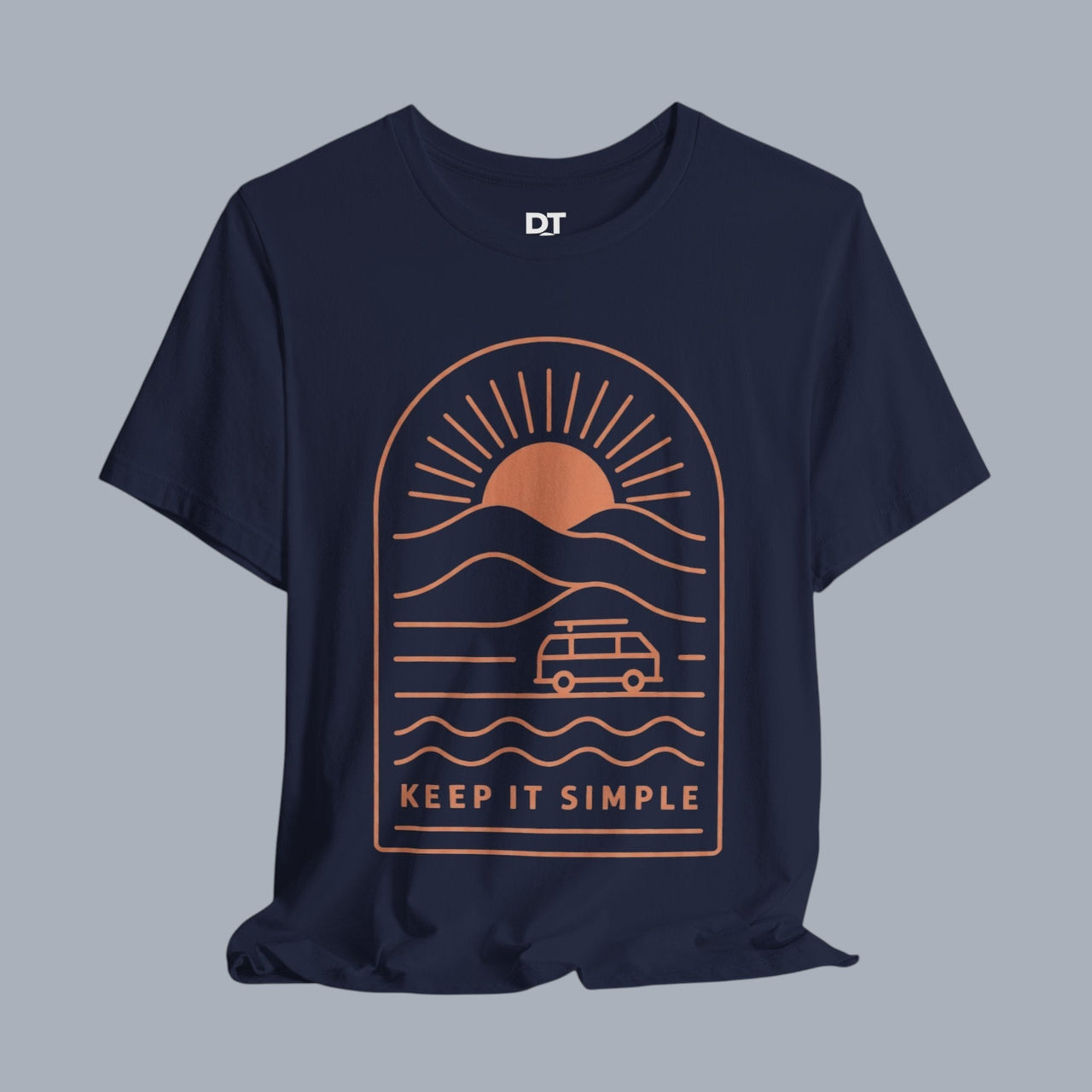 Keep It Simple Sunset Tee — Minimal Camper Van Graphic T-Shirt