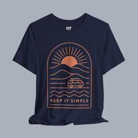 Keep It Simple Sunset Tee — Minimal Camper Van Graphic T-Shirt