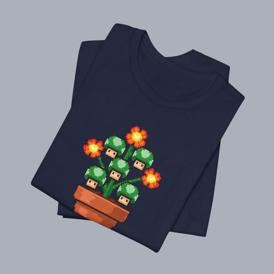 Pixel Mushroom Plant Tee – Retro Video Game Mushroom Pot T-Shirt