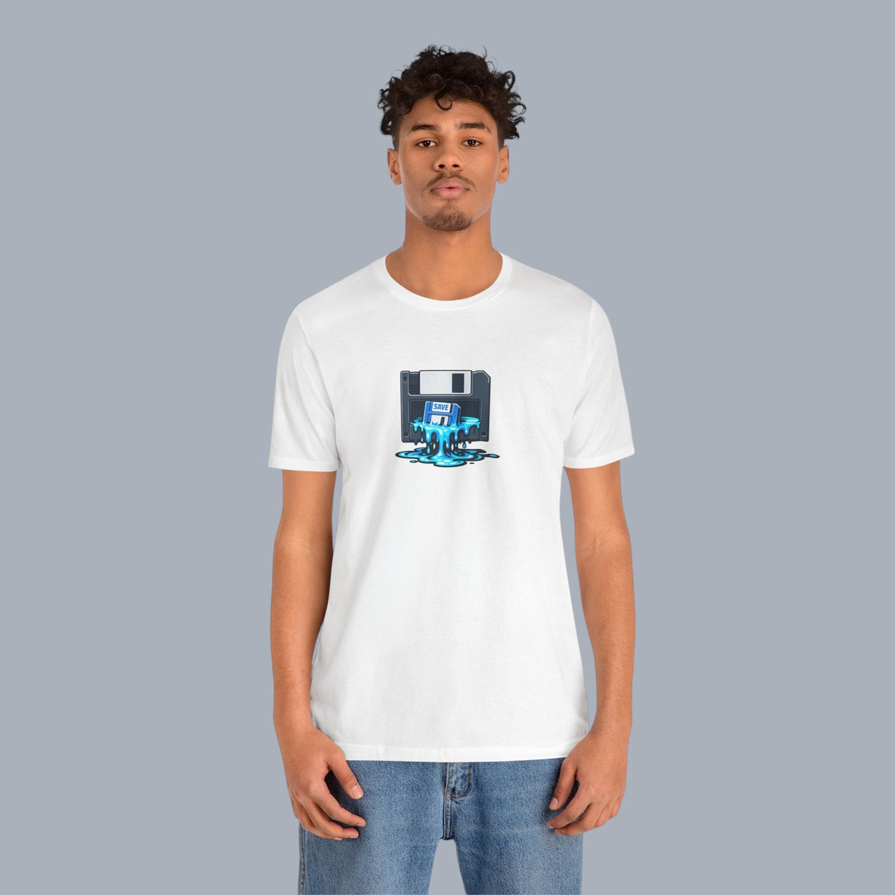 Retro Floppy Disk Tee — Melting 90s Tech Graphic T-Shirt alternate view 2