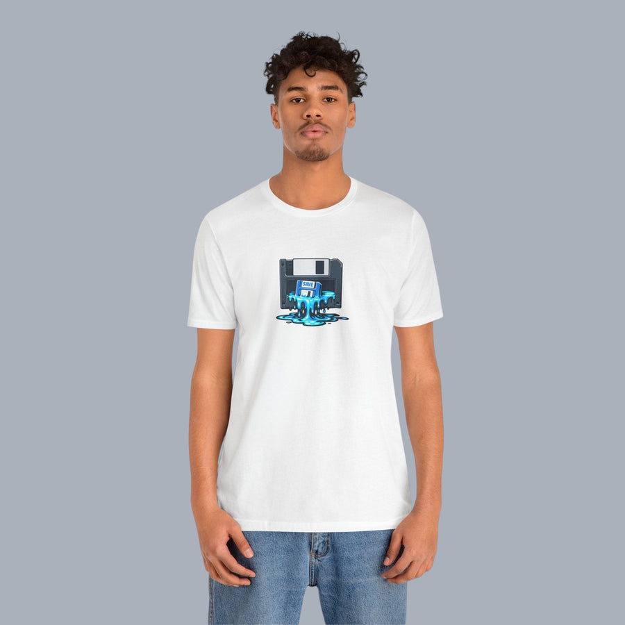 Retro Floppy Disk Tee — Melting 90s Tech Graphic T-Shirt alternate view 2