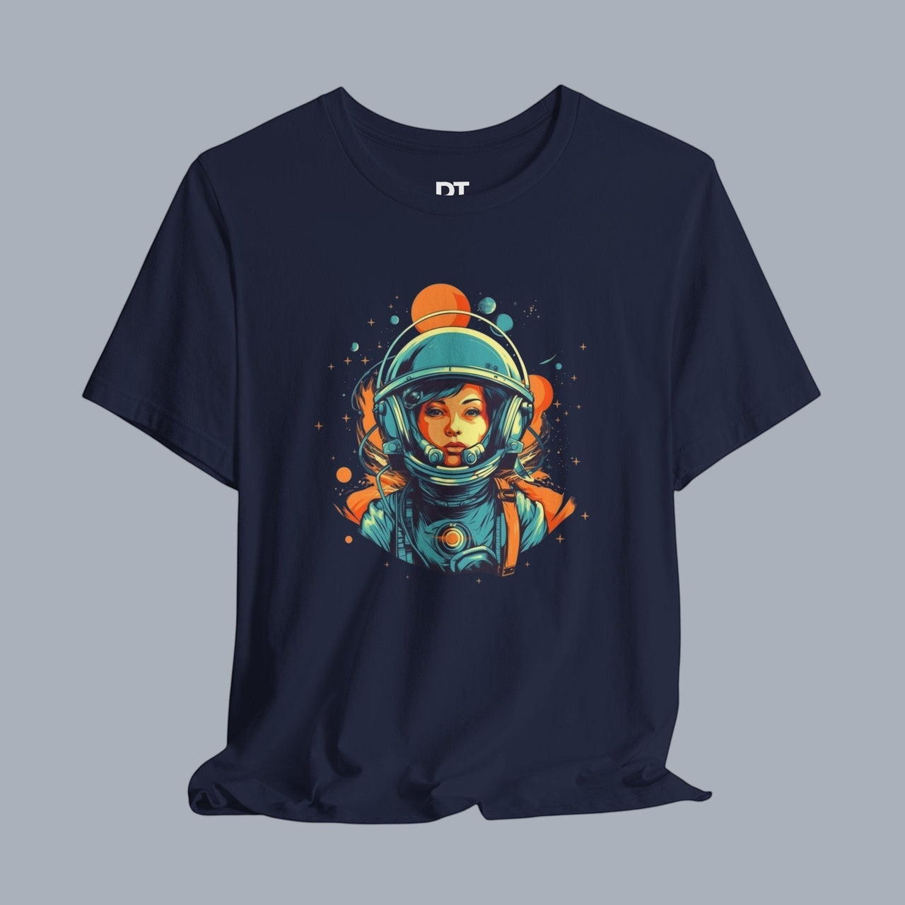 Astronaut Girl Graphic Tee – Retro Space Helmet Art T‑Shirt