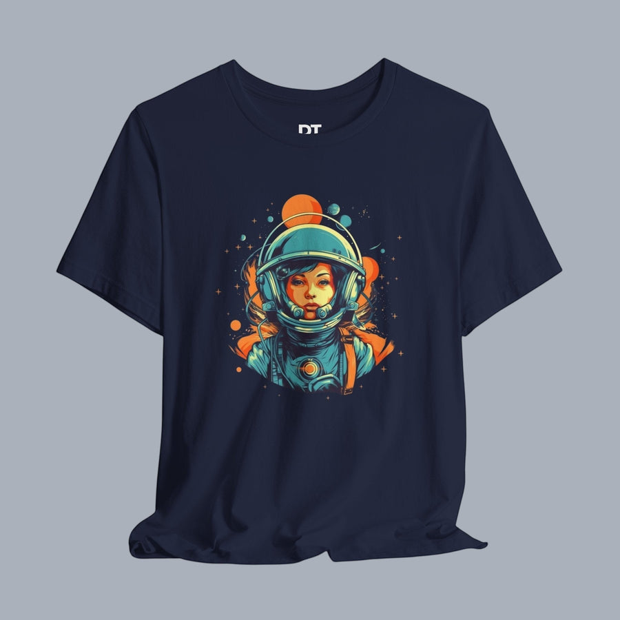 Astronaut Girl Graphic Tee – Retro Space Helmet Art T‑Shirt