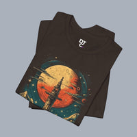 [Vintage t-shirt with space design featuring a lighthouse and planets