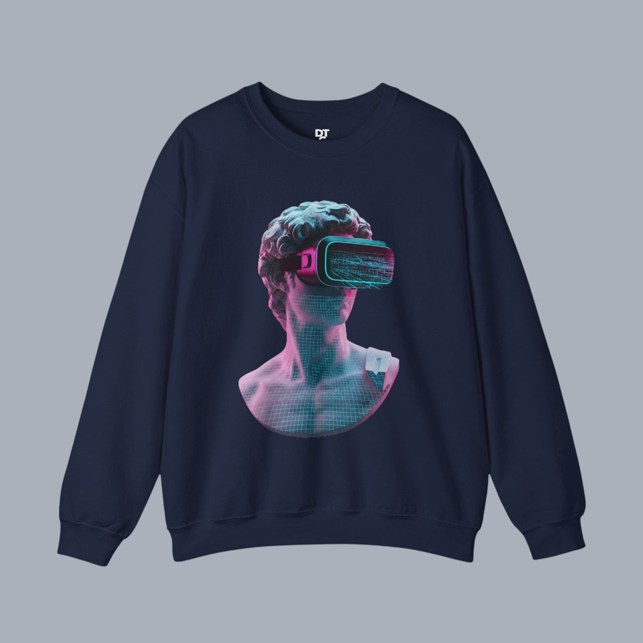 Retro Vaporwave Statue Crewneck Sweatshirt – VR Bust Graphic alternate view 6