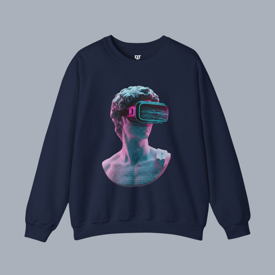 Retro Vaporwave Statue Crewneck Sweatshirt – VR Bust Graphic alternate view 6