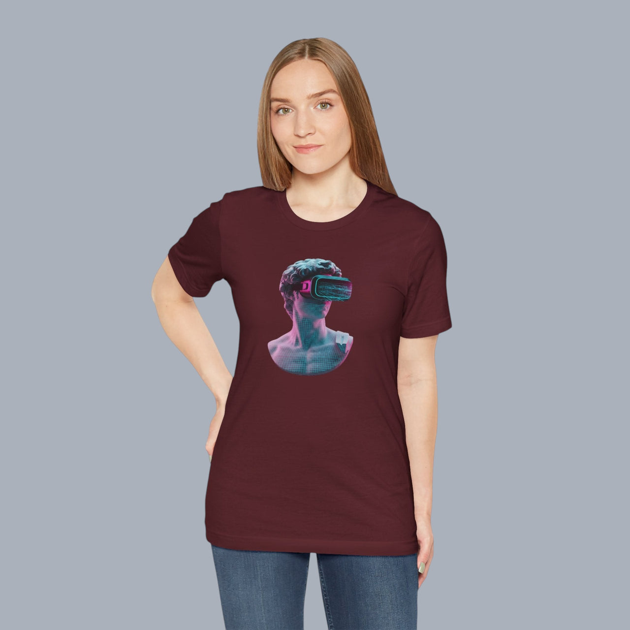 Retro Vaporwave Statue VR T‑Shirt — Neon Aesthetic Gaming Tee alternate view 20