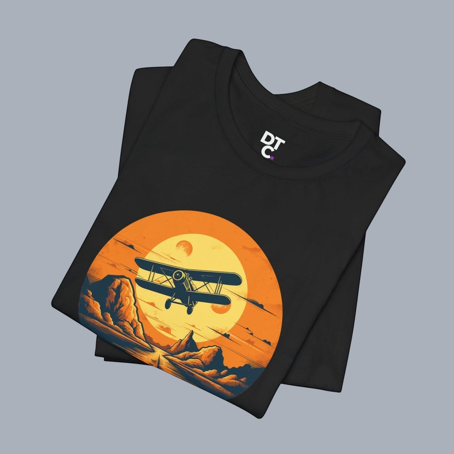 Vintage Biplane Sunset Tee — Retro Aviation Graphic T-Shirt