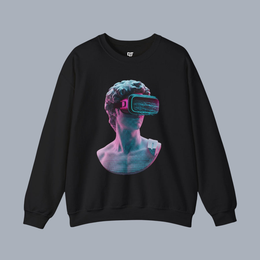 Retro Vaporwave Statue Crewneck Sweatshirt – VR Bust Graphic product photo