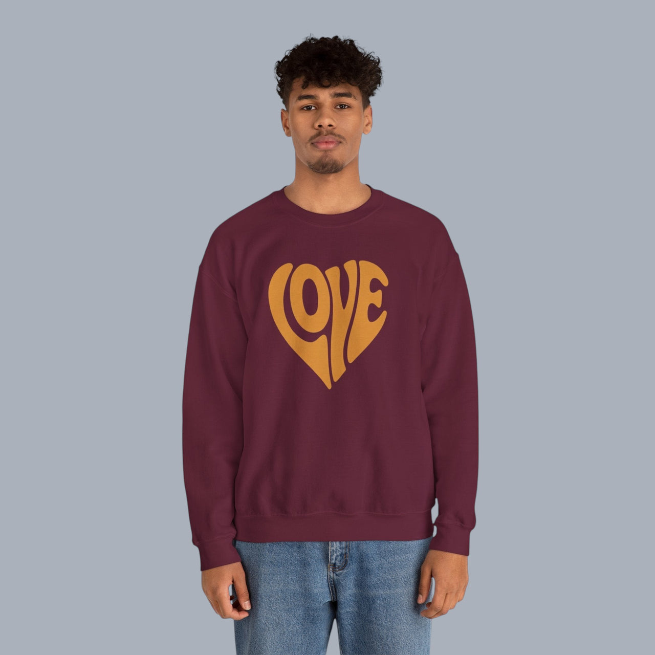 Crewneck Sweatshirt — Retro Heart "LOVE" Graphic Pullover