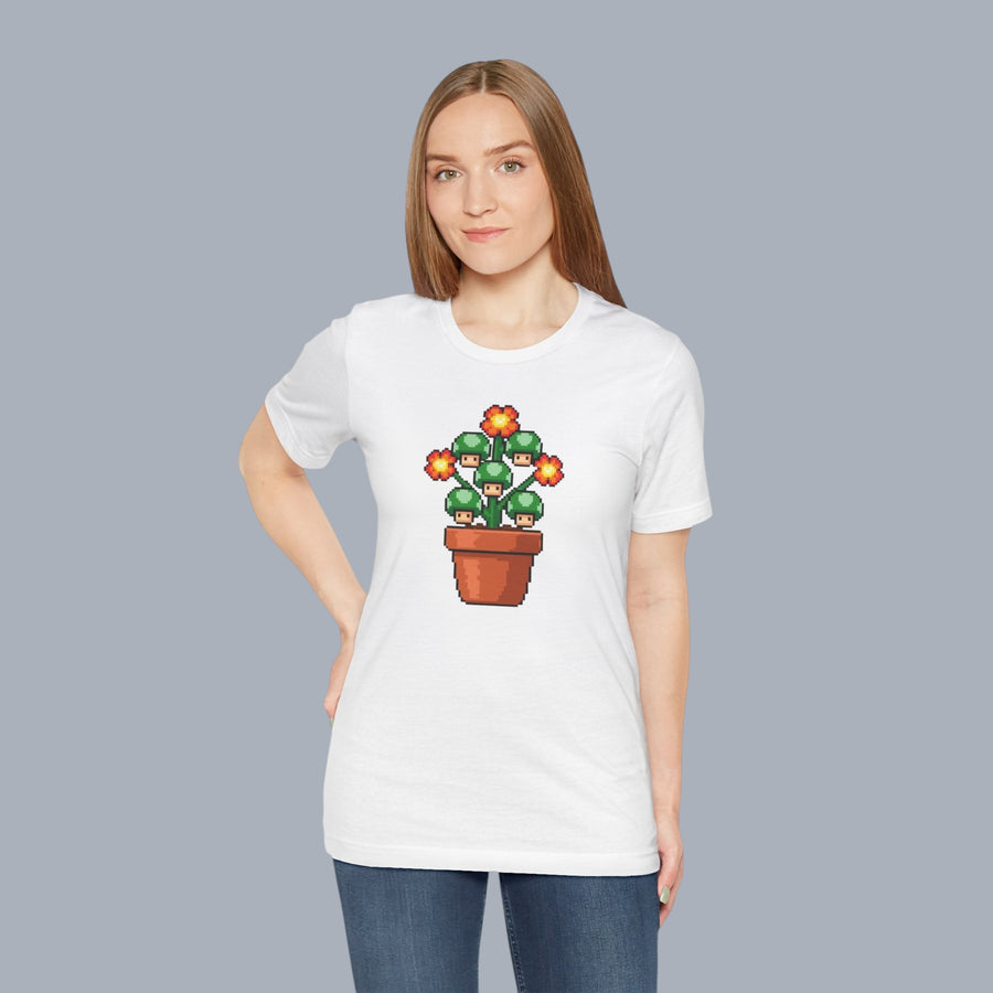 Pixel Mushroom Plant Tee – Retro Video Game Mushroom Pot T-Shirt