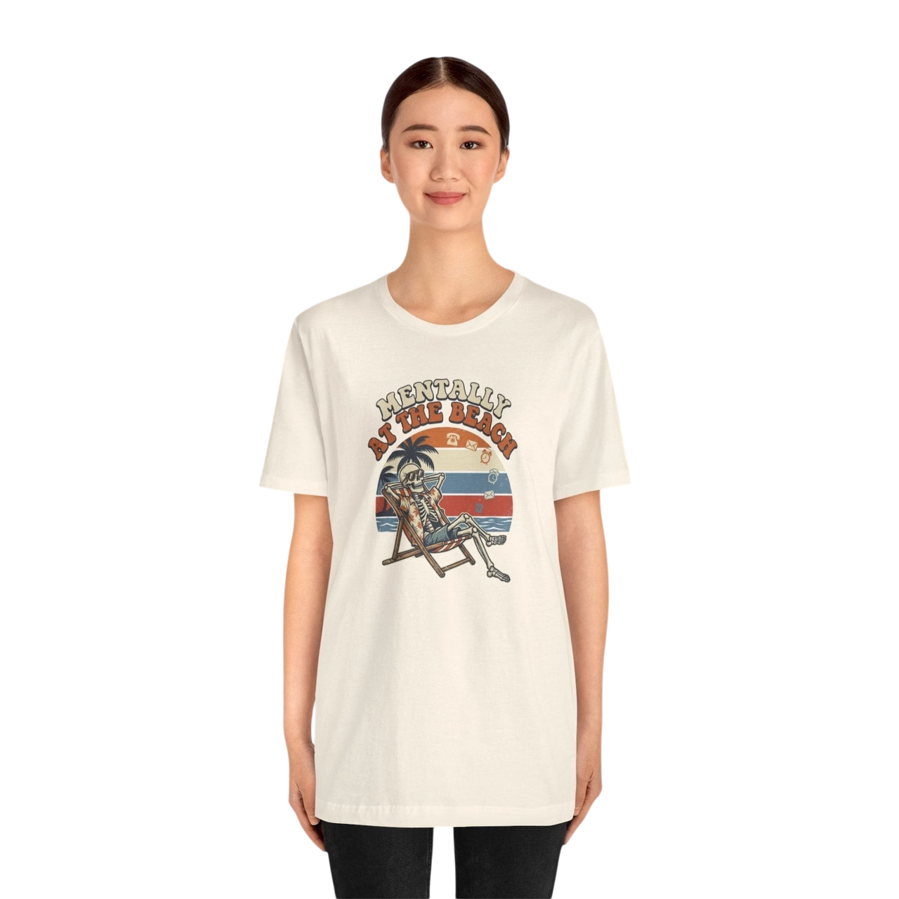 Mentally at the Beach T-Shirt — Retro Skeleton Beach Vibe Tee