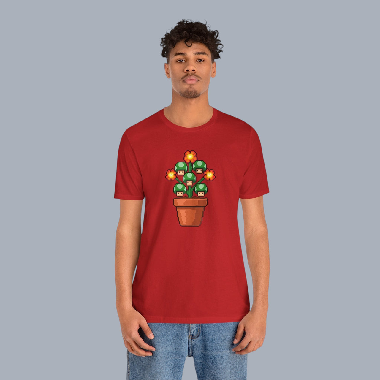 Pixel Mushroom Plant Tee – Retro Video Game Mushroom Pot T-Shirt