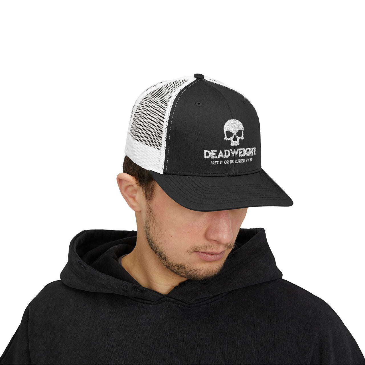 Deadweight Skull Trucker Cap — "Deadweight" Fitness Snapback for Gym & Weightlifting