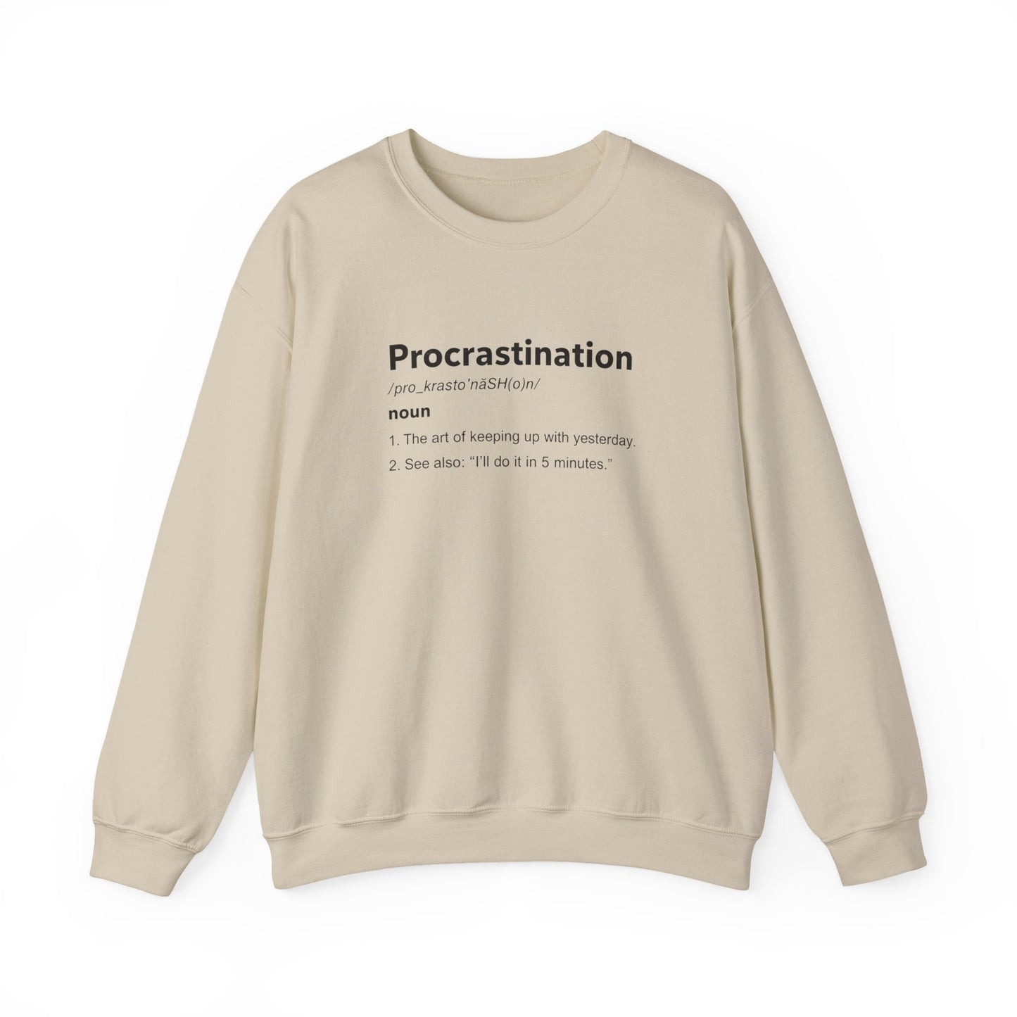 Procrastination Definition Sweatshirt — Funny Minimalist Crewneck for Students & Remote Workers product photo