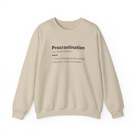 Procrastination Definition Sweatshirt — Funny Minimalist Crewneck for Students & Remote Workers product photo